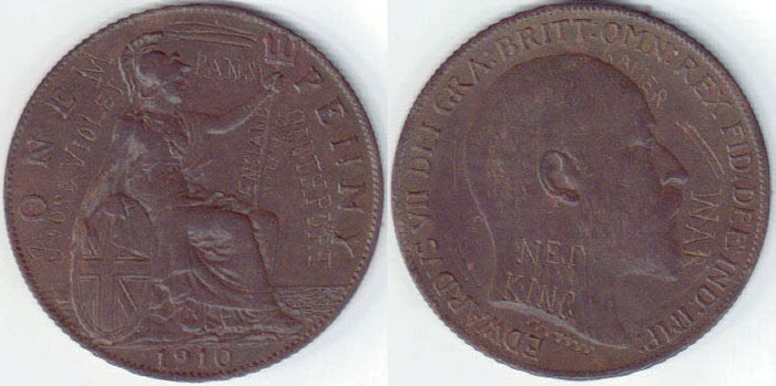 1910 Great Britain Penny with Engravings A003241